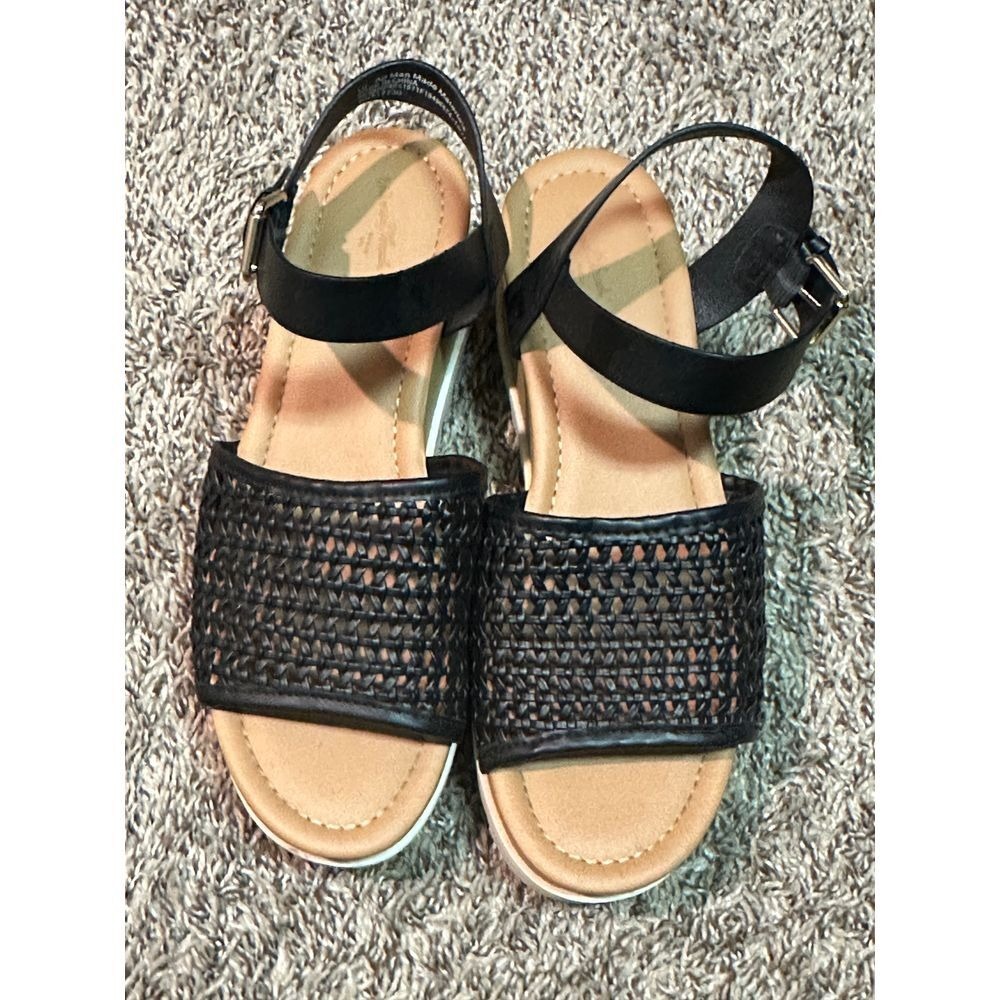 Universal Thread Womens Black Woven Platform Wedge Sandals Size 10 Ankle Strap